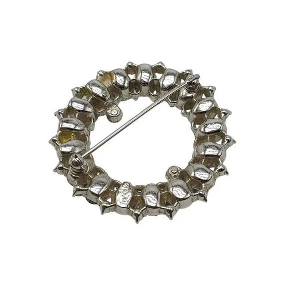Trifari Blue Aurora Borealis Rhinestone Brooch Pin Silver Tone Vintage REPAIR - Picture 3 of 5